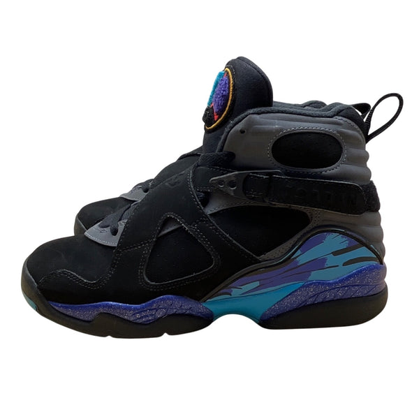 Air Jordan 8 Retro BG Youth Black/Grey Nubuck & Aqua Blue Sneakers Sz 5Y
