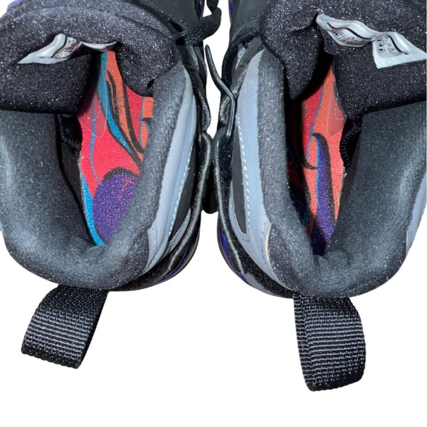 Air Jordan 8 Retro BG Youth Black/Grey Nubuck & Aqua Blue Sneakers Sz 5Y