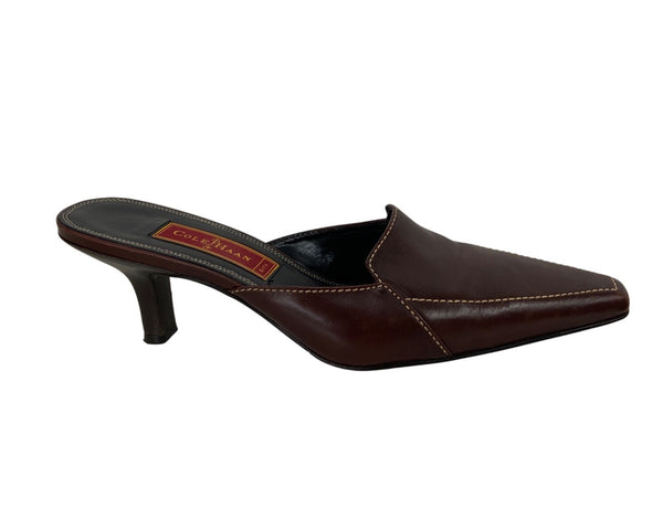 Cole Haan Womens Brown Leather Kitten Heel Mules Size 8 B Made In Brazil