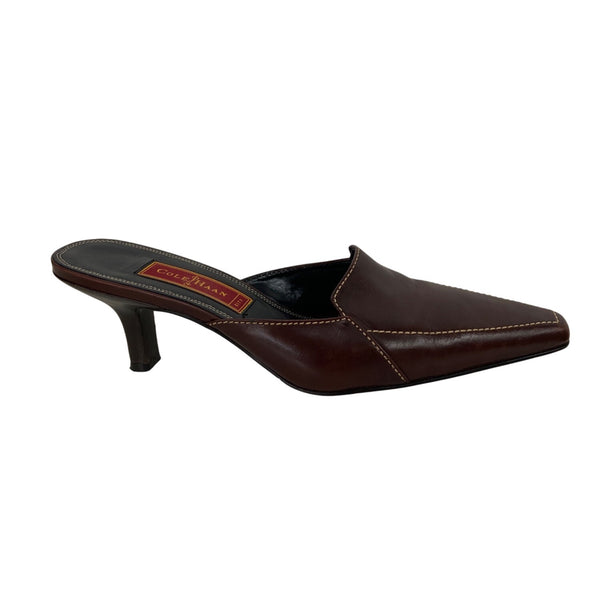 Cole Haan Womens Brown Leather Kitten Heel Mules Size 8 B Made In Brazil