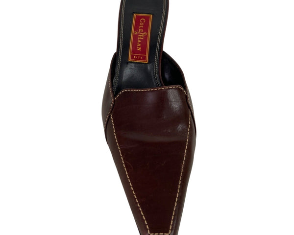 Cole Haan Womens Brown Leather Kitten Heel Mules Size 8 B Made In Brazil