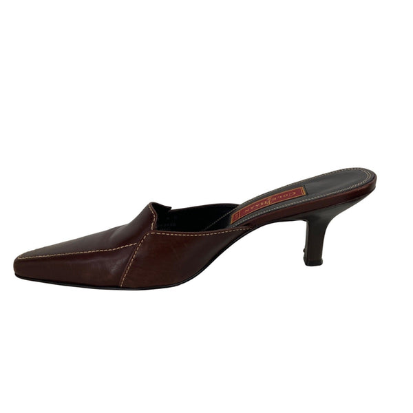 Cole Haan Womens Brown Leather Kitten Heel Mules Size 8 B Made In Brazil
