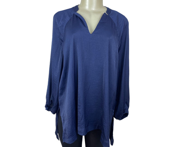Alfani Womens Navy Blue Long Sleeve V-Neck Tunic Top Size M