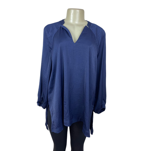Alfani Womens Navy Blue Long Sleeve V-Neck Tunic Top Size M