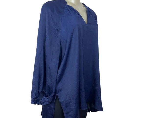 Alfani Womens Navy Blue Long Sleeve V-Neck Tunic Top Size M