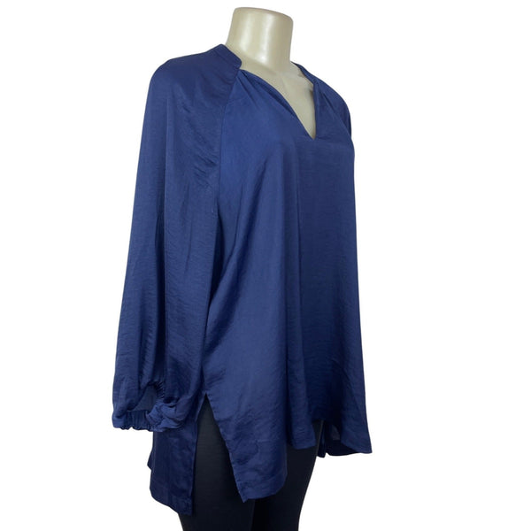 Alfani Womens Navy Blue Long Sleeve V-Neck Tunic Top Size M