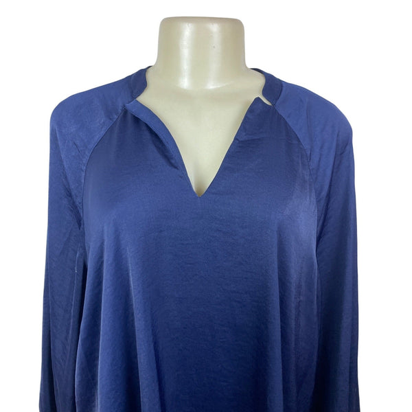 Alfani Womens Navy Blue Long Sleeve V-Neck Tunic Top Size M