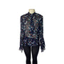 Nicholas Womens Navy Multicolor Floral Print Sheer Silk Blouse Sz 8