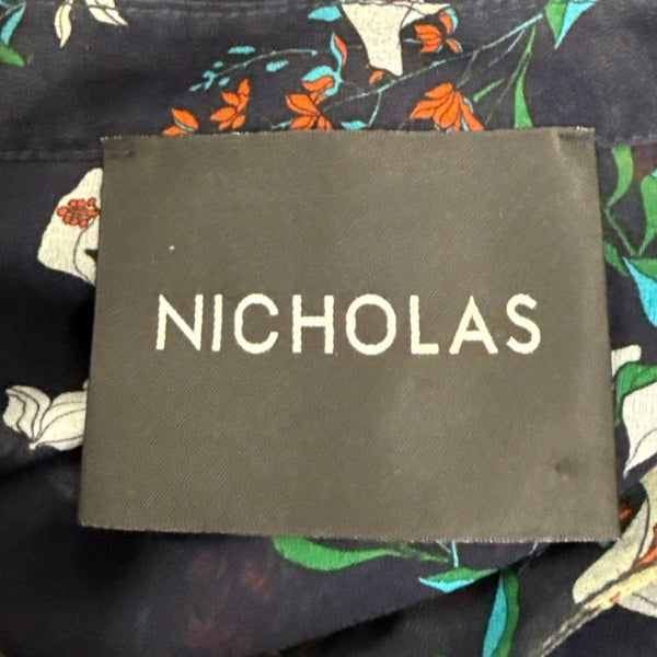 Nicholas Womens Navy Multicolor Floral Print Sheer Silk Blouse Sz 8