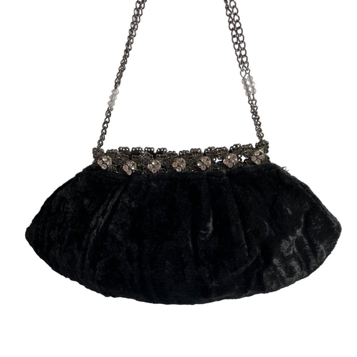 New York And Company Women's Black Satin Velvet Clutch With Chain Strap Sz S