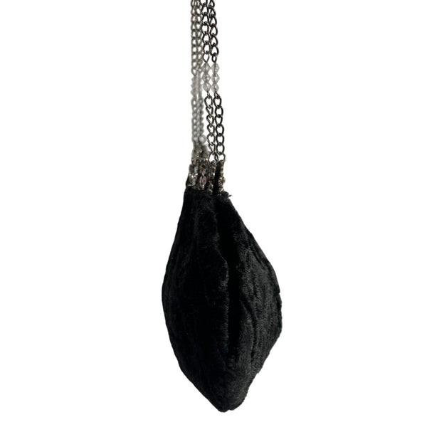 New York And Company Women's Black Satin Velvet Clutch With Chain Strap Sz S