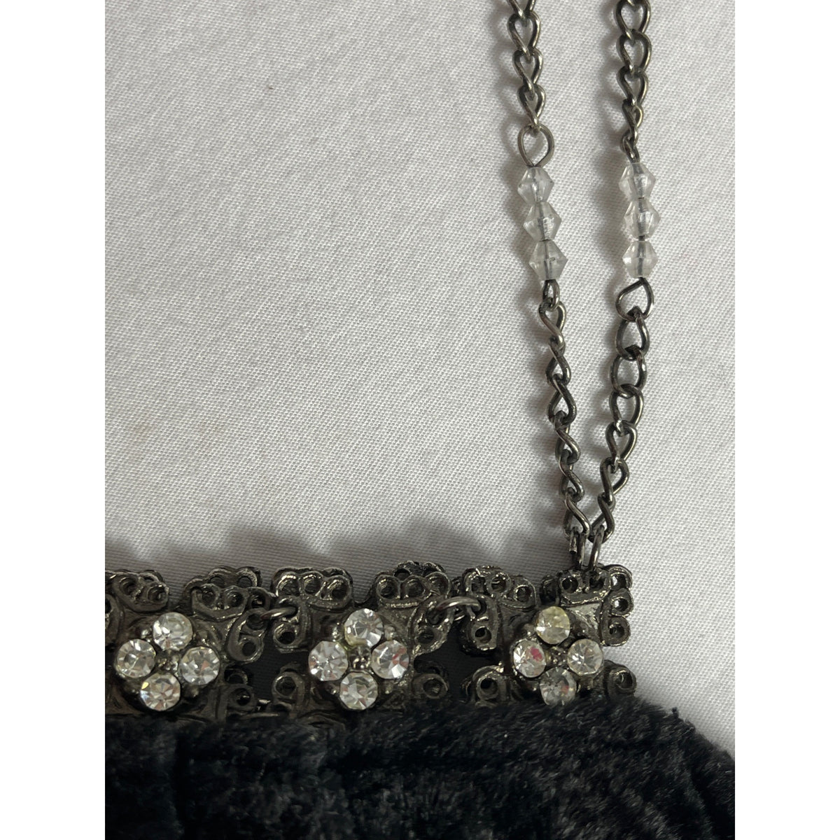 New York And Company Women's Black Satin Velvet Clutch With Chain Strap Sz S