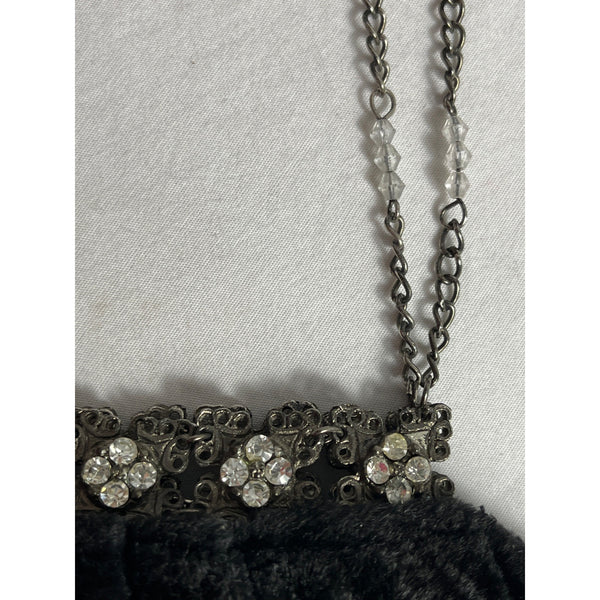 New York And Company Women's Black Satin Velvet Clutch With Chain Strap Sz S