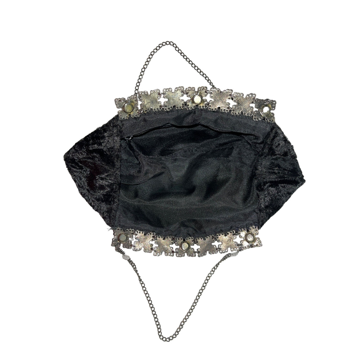 New York And Company Women's Black Satin Velvet Clutch With Chain Strap Sz S