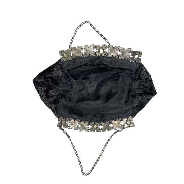 New York And Company Women's Black Satin Velvet Clutch With Chain Strap Sz S