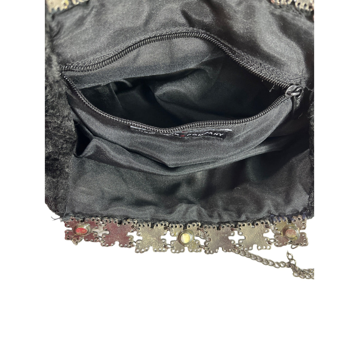 New York And Company Women's Black Satin Velvet Clutch With Chain Strap Sz S