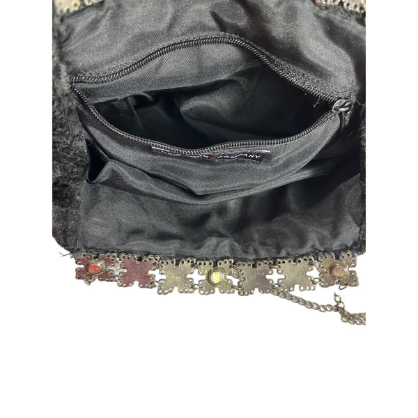 New York And Company Women's Black Satin Velvet Clutch With Chain Strap Sz S