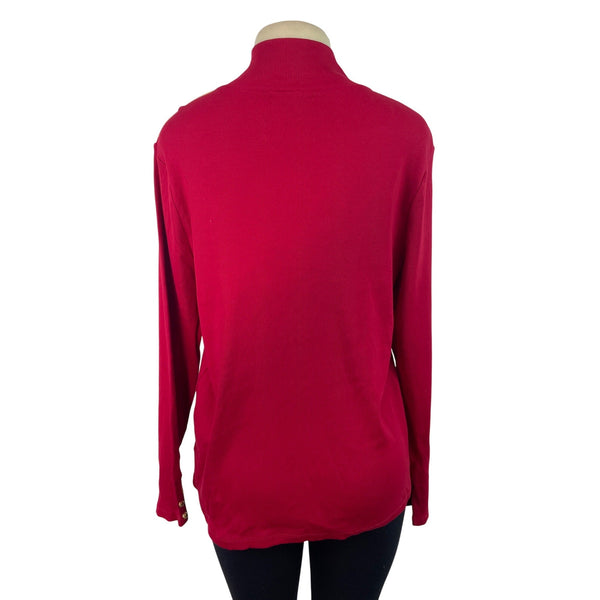 Ralph Lauren Red Long Sleeve Mockneck Top W/ Gold Button Detail Cotton Size 2X