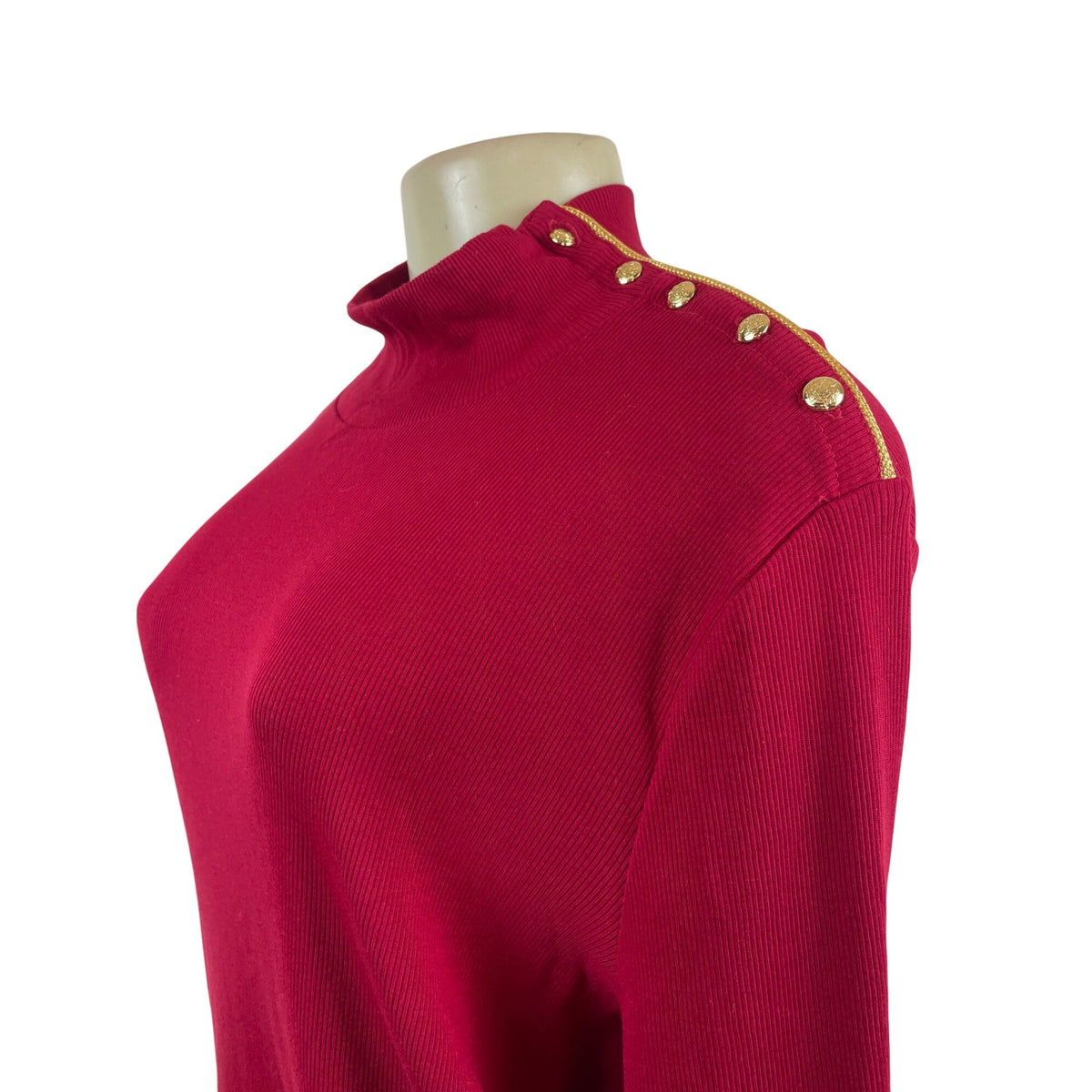 Ralph Lauren Red Long Sleeve Mockneck Top W/ Gold Button Detail Cotton Size 2X