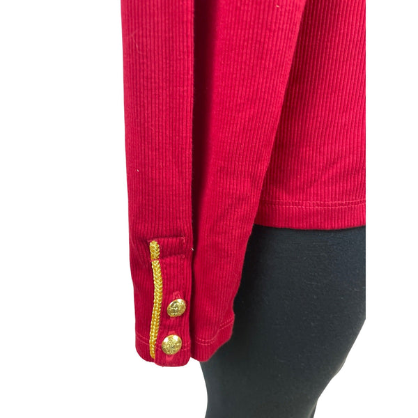Ralph Lauren Red Long Sleeve Mockneck Top W/ Gold Button Detail Cotton Size 2X