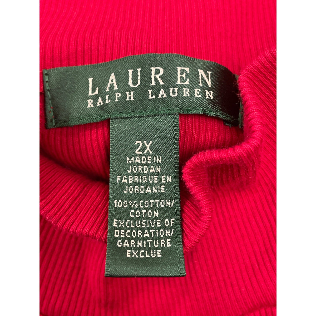 Ralph Lauren Red Long Sleeve Mockneck Top W/ Gold Button Detail Cotton Size 2X