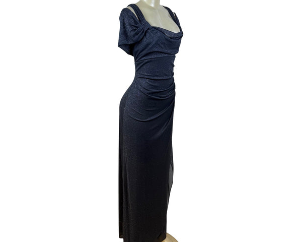 Alex Evenings Sparkle Grey Women’s Evening Gown Glitter Draped Maxi Dress Sz 12