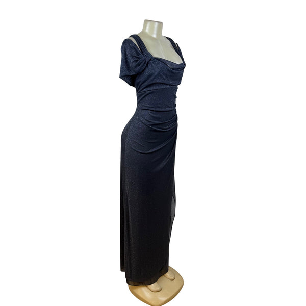 Alex Evenings Sparkle Grey Women’s Evening Gown Glitter Draped Maxi Dress Sz 12