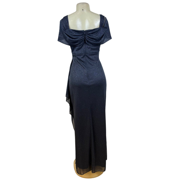 Alex Evenings Sparkle Grey Women’s Evening Gown Glitter Draped Maxi Dress Sz 12