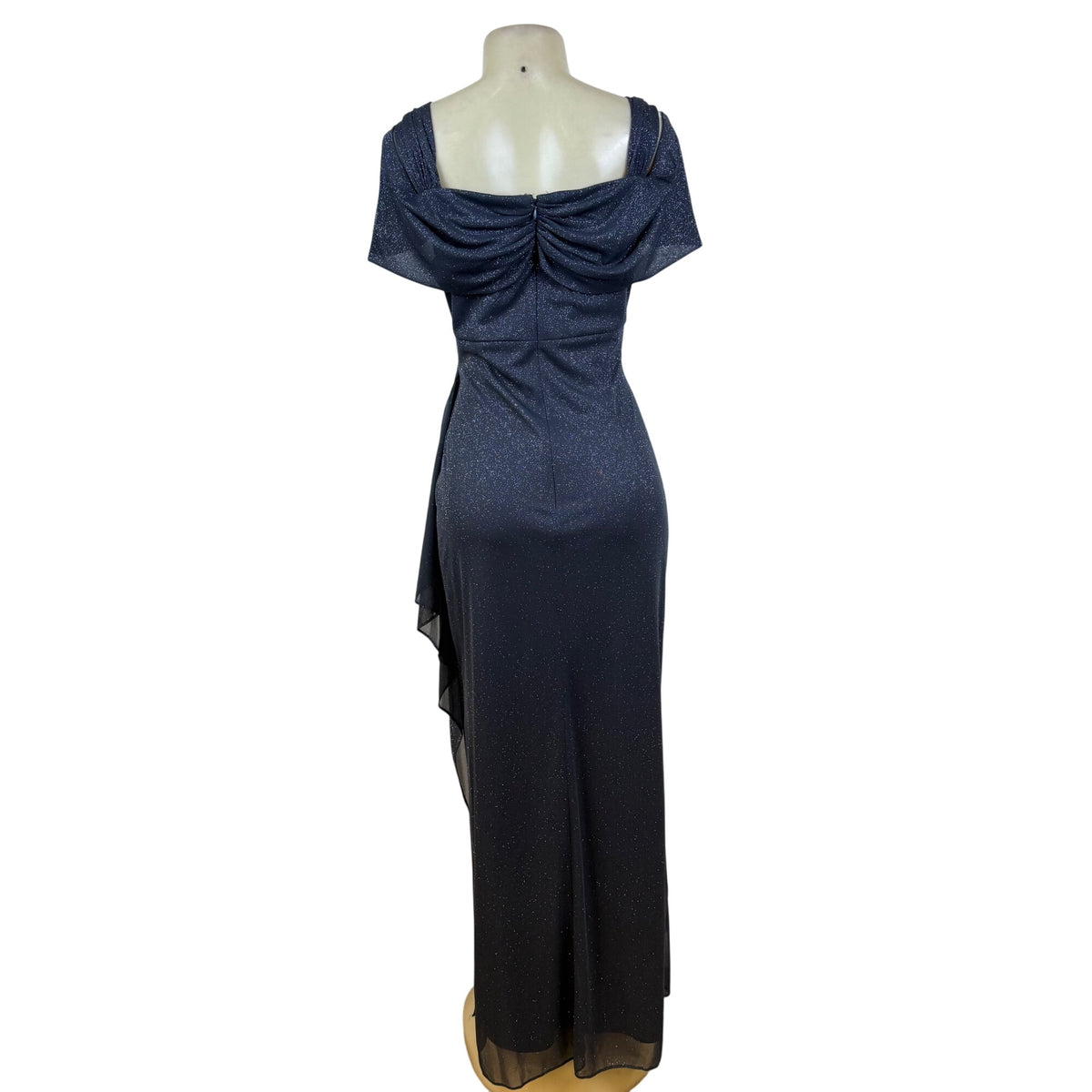 Alex Evenings Sparkle Grey Women’s Evening Gown Glitter Draped Maxi Dress Sz 12