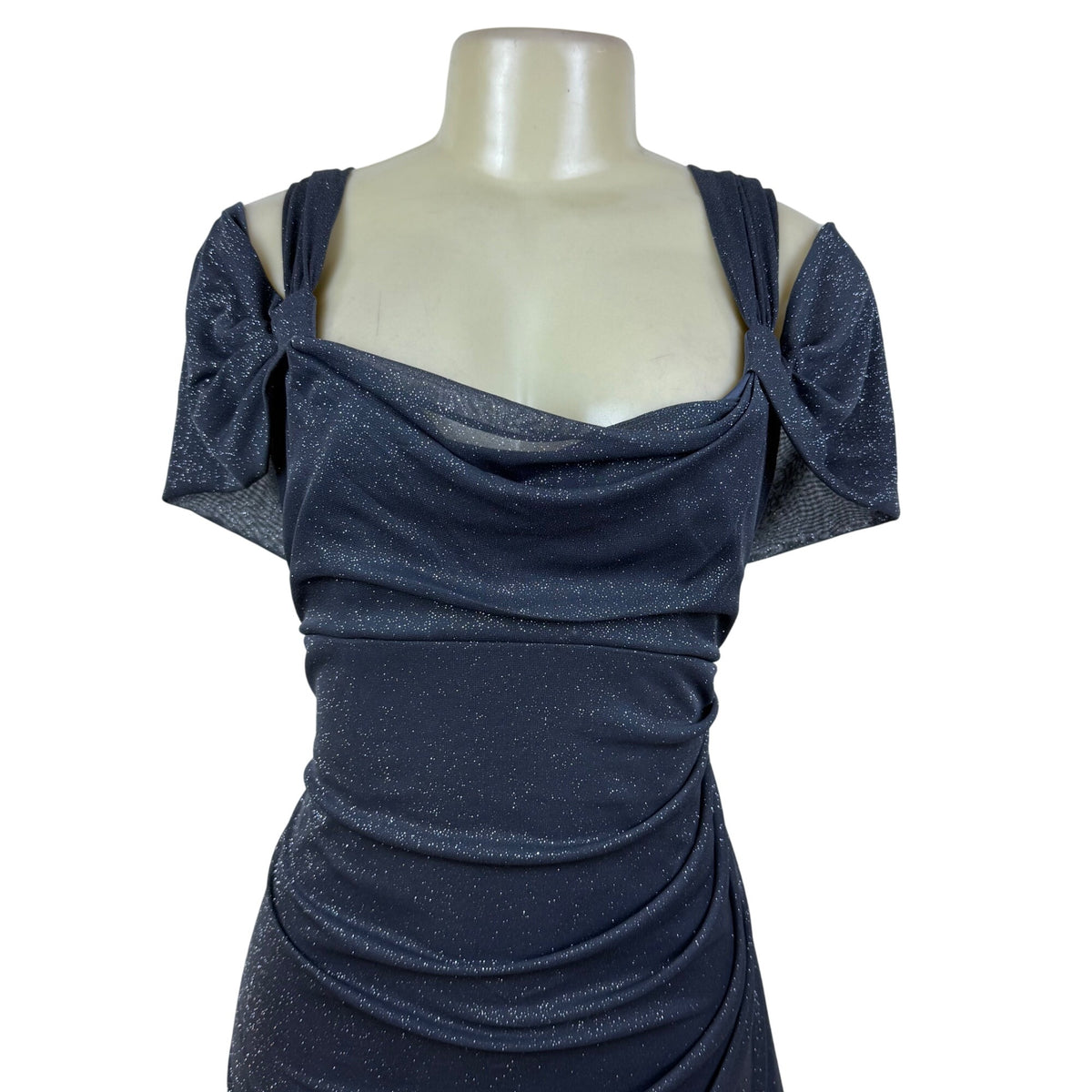 Alex Evenings Sparkle Grey Women’s Evening Gown Glitter Draped Maxi Dress Sz 12