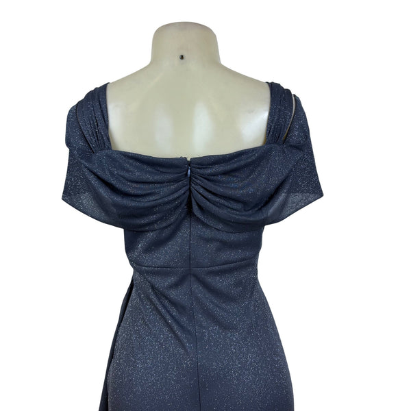 Alex Evenings Sparkle Grey Women’s Evening Gown Glitter Draped Maxi Dress Sz 12