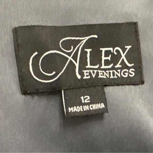 Alex Evenings Sparkle Grey Women’s Evening Gown Glitter Draped Maxi Dress Sz 12