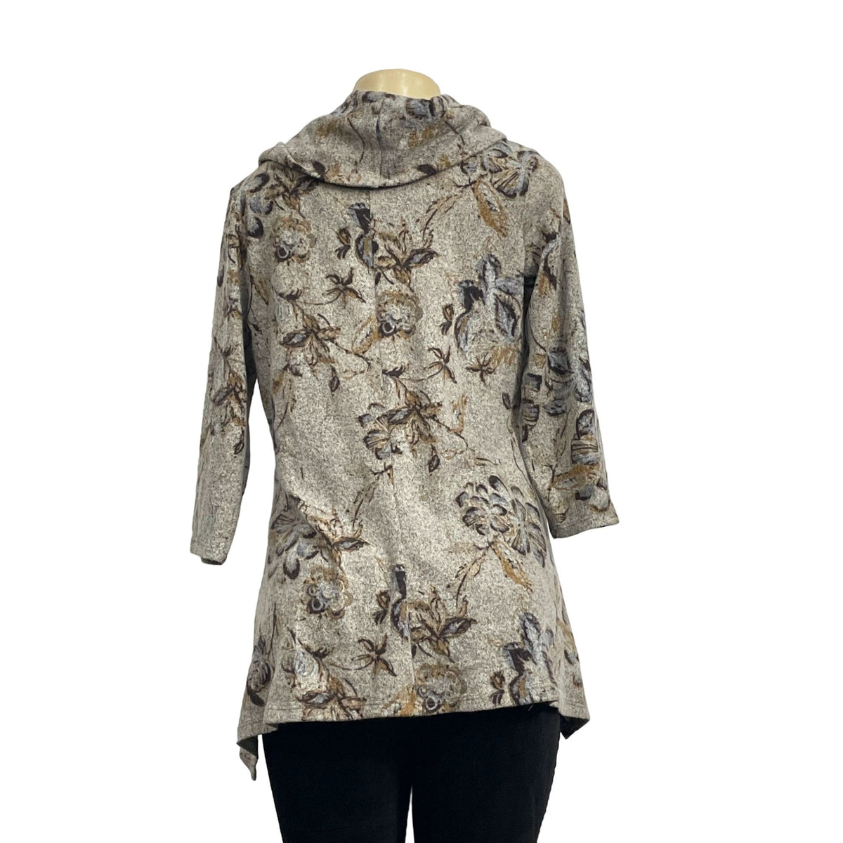 New Directions Medium Floral Print Hacci Cowl Neck Tunic Sweater New