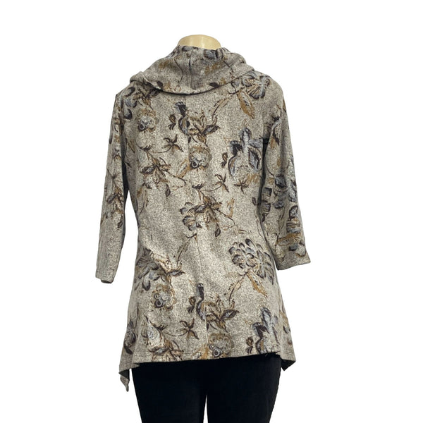 New Directions Medium Floral Print Hacci Cowl Neck Tunic Sweater New
