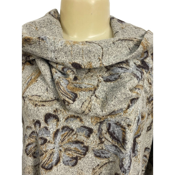 New Directions Medium Floral Print Hacci Cowl Neck Tunic Sweater New