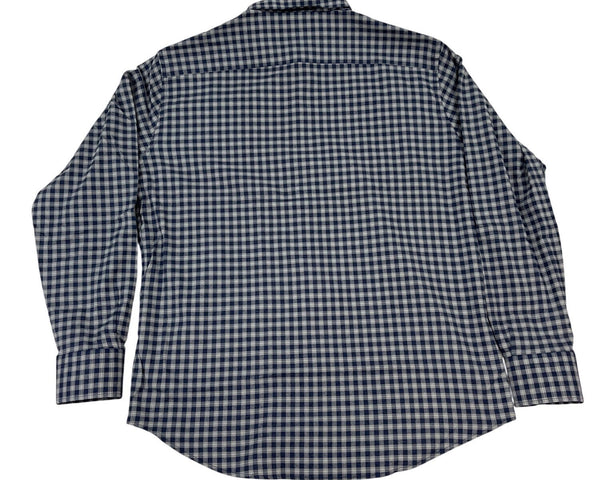 Peter Millar Mens Blue & Gray Checkered Button-Up Shirt Size XL