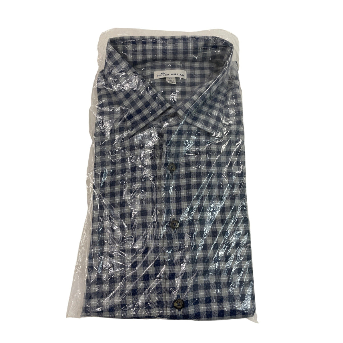 Peter Millar Mens Blue & Gray Checkered Button-Up Shirt Size XL