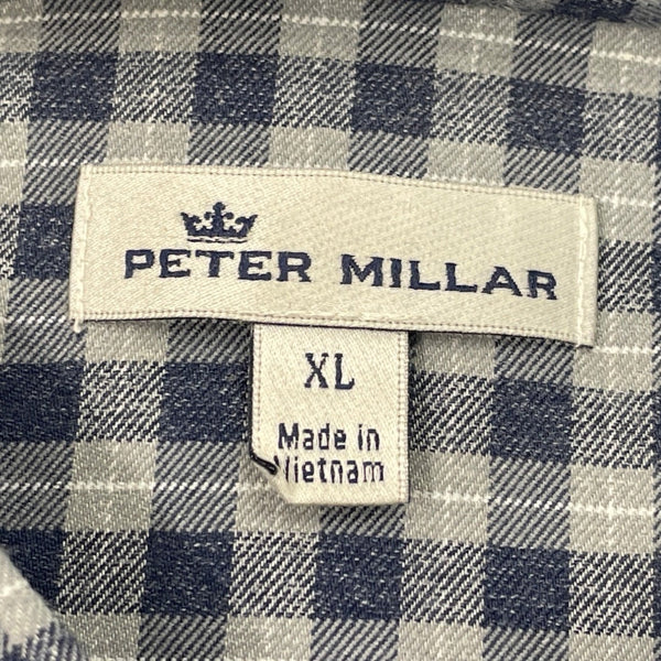 Peter Millar Mens Blue & Gray Checkered Button-Up Shirt Size XL