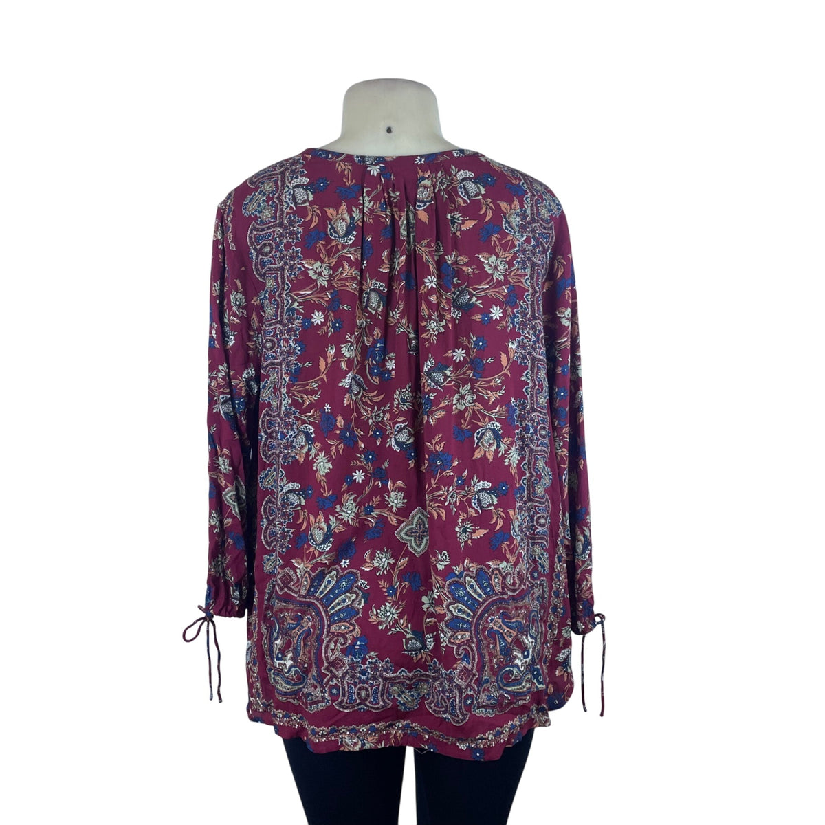 Lucky Brand Women's Maroon Floral Boho Peasant Long Sleeve Top Sz XL