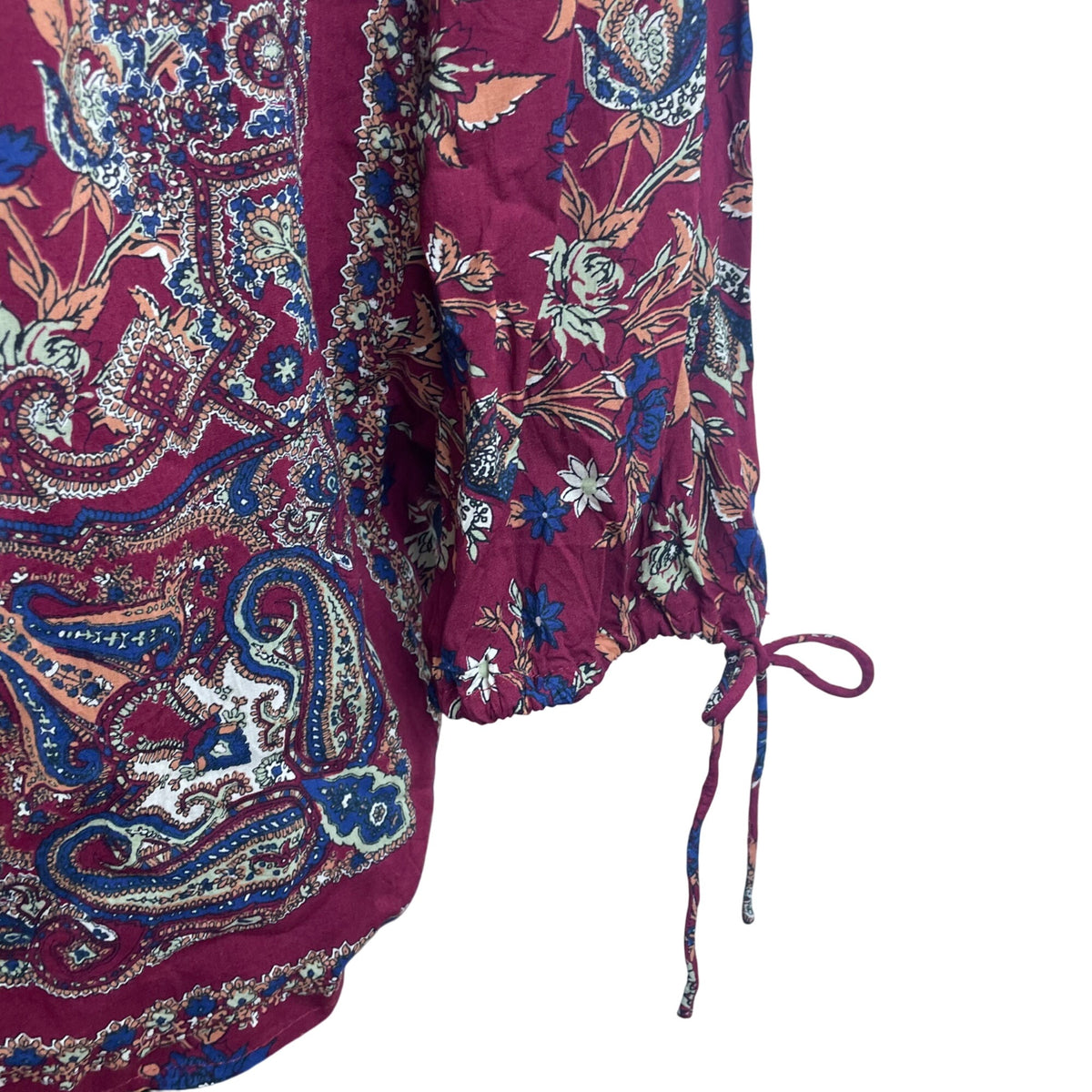 Lucky Brand Women's Maroon Floral Boho Peasant Long Sleeve Top Sz XL