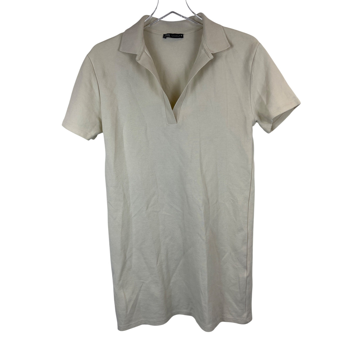 Zara Mens Beige Cotton Polo Shirt Short Sleeve Slit Collar Casual Top Size M