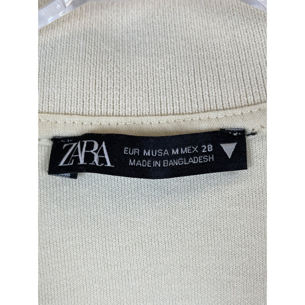 Zara Mens Beige Cotton Polo Shirt Short Sleeve Slit Collar Casual Top Size M