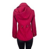 Guess Jeans Womens Red Hooded Peacoat Jacket With Button Accents & Pockets Sz XS