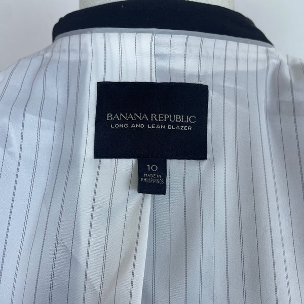 Banana Republic Women Navy Long & Lean Wool-Blend Blazer Classic Look Size 10