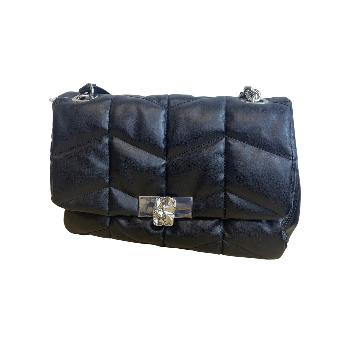 Topshop Womens Black Polyurethane Quilted Shoulder Bag With Chain Strap And Recycled Lining