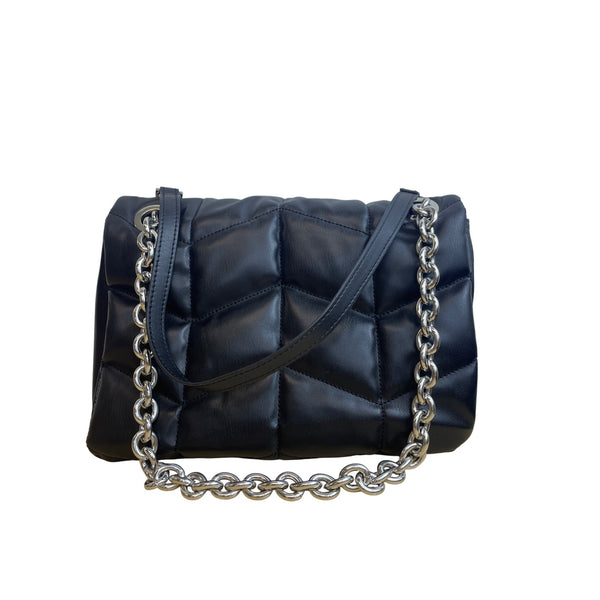 Topshop Womens Black Polyurethane Quilted Shoulder Bag With Chain Strap And Recycled Lining