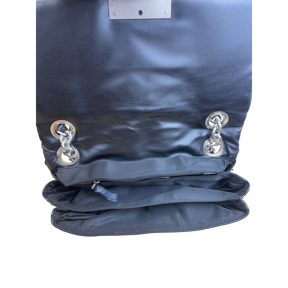 Topshop Womens Black Polyurethane Quilted Shoulder Bag With Chain Strap And Recycled Lining