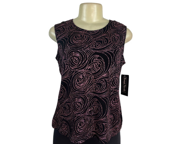 Romni Nicole Petite Sleeveless Black & Pink Swirl Print Tank Top Size PM - New
