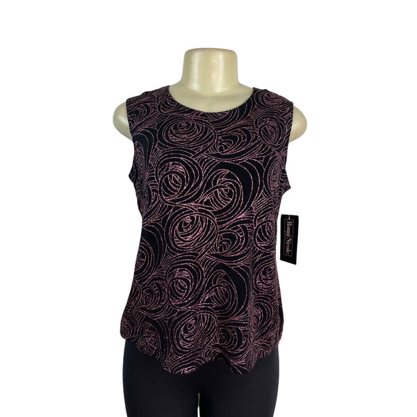 Romni Nicole Petite Sleeveless Black & Pink Swirl Print Tank Top Size PM - New