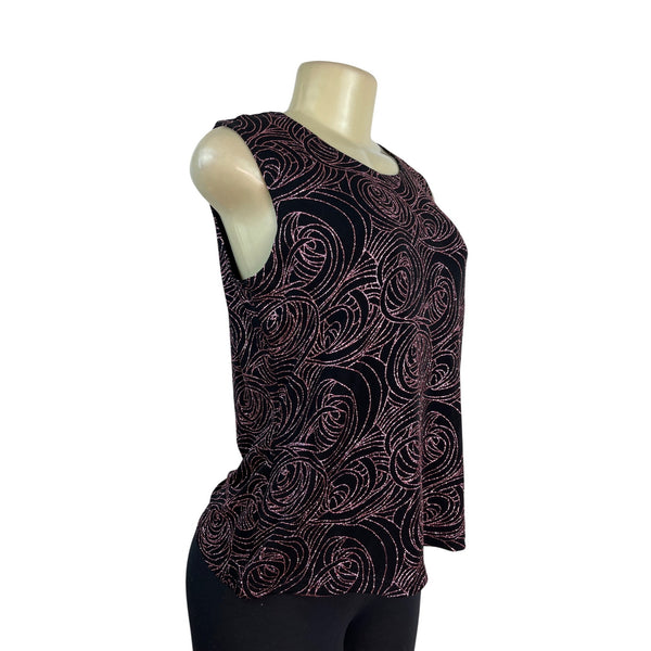 Romni Nicole Petite Sleeveless Black & Pink Swirl Print Tank Top Size PM - New